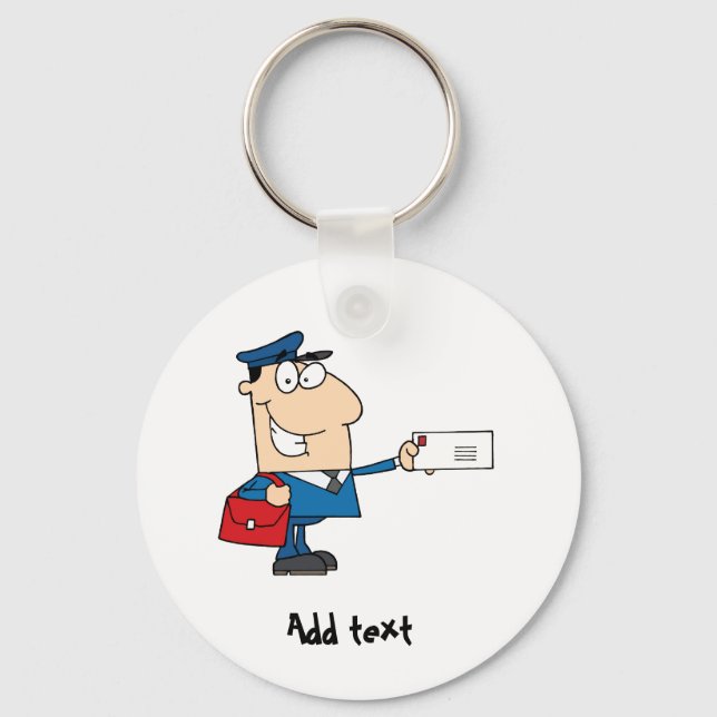 Postbote Cartoon Maskottchen personalisiert Schlüsselanhänger (Vorderseite)