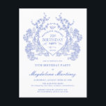 POSTCARD 70TH Birthday Blue Floral Wappen Einladun Einladungspostkarte<br><div class="desc">Ein elegantes französisches Vintages blühendes Wappen steht im Mittelpunkt der Bühne dieses zeitlosen Geburtstags. Verziert,  formell und sehr feminin macht jede Geburtstagsfrau ein ganz besonderes Gefühl. Die Party-Vorräte werden koordiniert.</div>