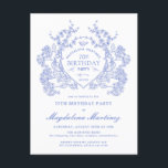 POSTCARD 70TH Birthday Blue Floral Wappen Einladun Einladungspostkarte<br><div class="desc">Ein elegantes französisches Vintages blühendes Wappen steht im Mittelpunkt der Bühne dieses zeitlosen Geburtstags. Verziert,  formell und sehr feminin macht jede Geburtstagsfrau ein ganz besonderes Gefühl. Die Party-Vorräte werden koordiniert.</div>
