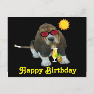 Postcard Baby Basset Summer Time Happy Birthday Postkarte