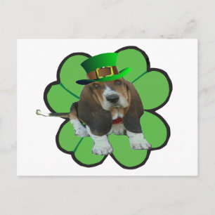 Postcard Basset Hound Happy StPatrick's Day Clover Postkarte