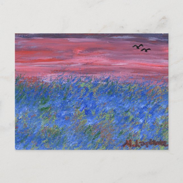 Postcard, Blue Field at Sunset by M. Laplante Postkarte (Vorderseite)