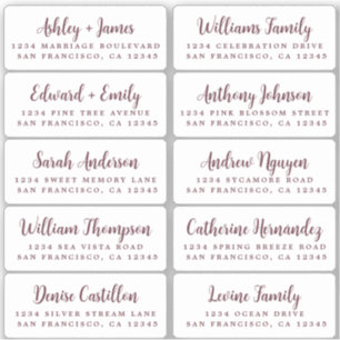 Postcard Burgundy Calligraphy Guest Address Labels