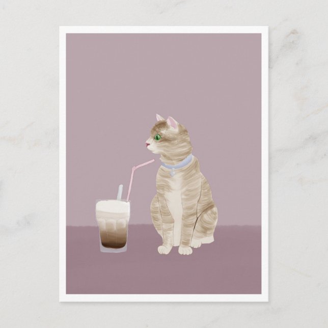 Postcard - Cat with Coffee Postkarte (Vorderseite)