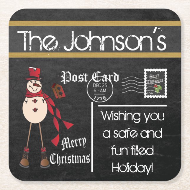 Postcard Chalkboard Weihnachtsfest - Rot Rechteckiger Pappuntersetzer (Vorderseite)