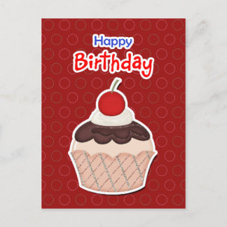Postcard, Cupcake -, Happy Birthday Einladungspostkarte