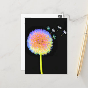   Postcard Dandelion Seeds Neon Postkarte