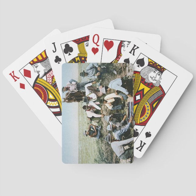 Postcard depicting cowboys gambling shooting craps spielkarten (Rückseite)