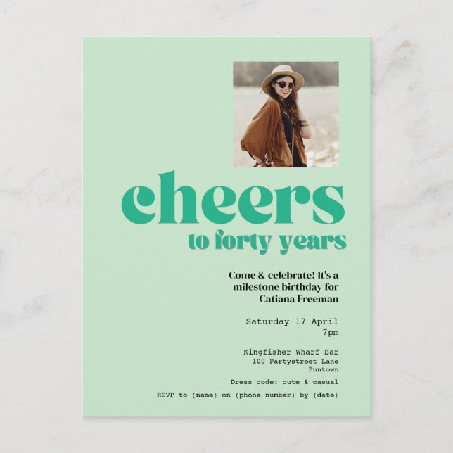 Postcard Einladung Retro Sage Green 40. Geburtstag (Vorderseite)