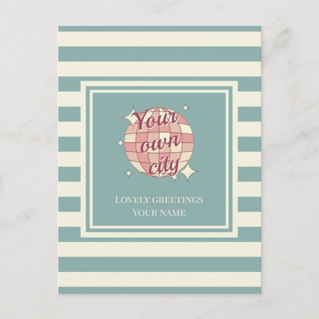 Postcard gestreift aquamarin beige Ortsname Postkarte (Vorderseite)