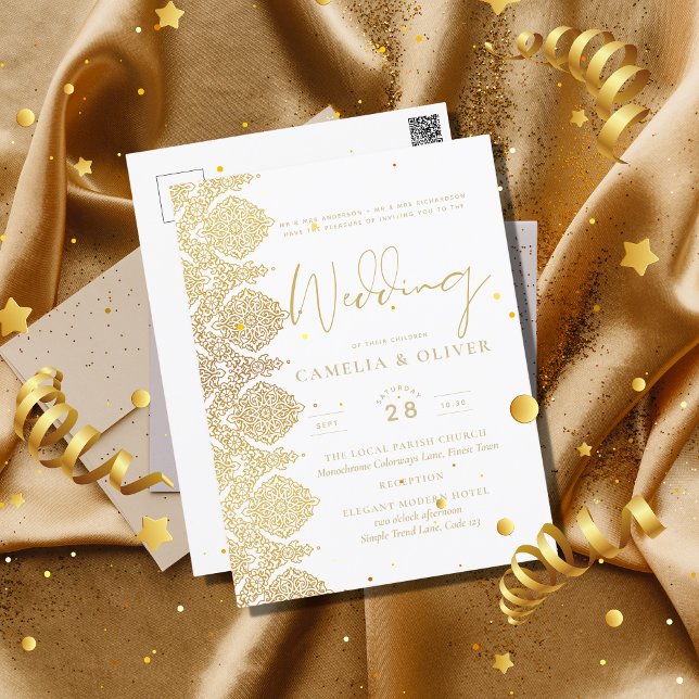 Postcard Gold White Lace Elegante Hochzeit Postkarte (Von Creator hochgeladen)