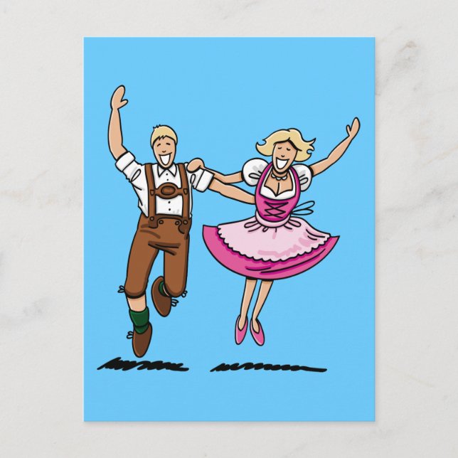 Postcard Happy Bavarian Couple Dancing Postkarte (Vorderseite)