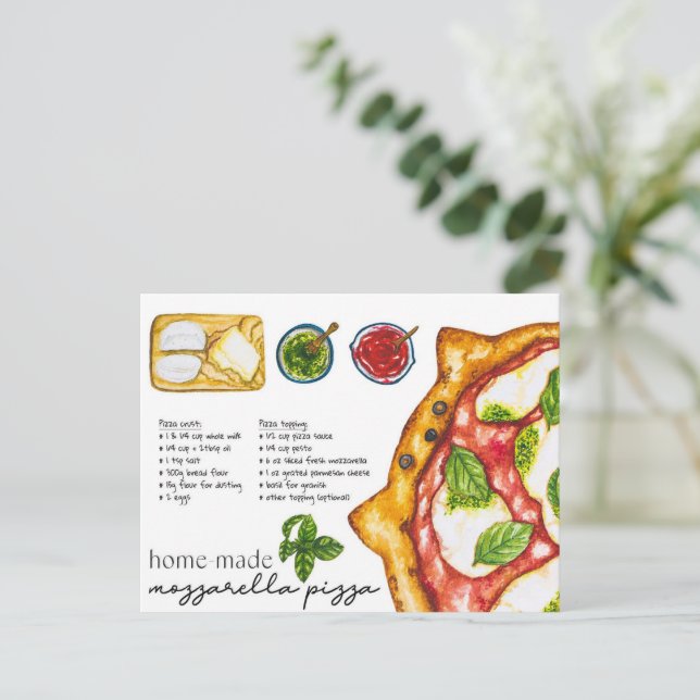 Postcard - hausgemachte Pizza aus Mozzarella Postkarte (Stehend Vorderseite)