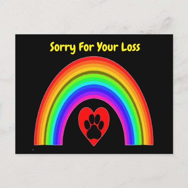 Postcard Heart W/Paw Rainbow Sorry für Ihren Verlu Postkarte (Vorderseite)