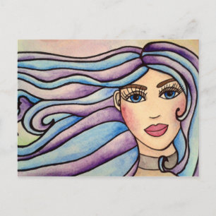 Postcard Lady Violet & Blue. Postkarte