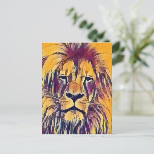 Postcard Lion Vibrannte Art Postkarte (Stehend Vorderseite)