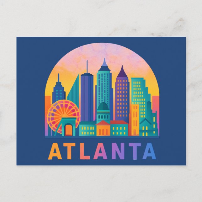 Postcard Modern Atlanta Georgia Skyline Blue Postkarte (Vorderseite)