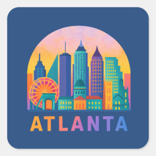 Postcard Modern Atlanta Georgia Skyline Blue Quadratischer Aufkleber