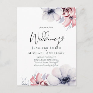 Postcard Navy Blue Coral Floral Script Hochzeitssc Postkarte