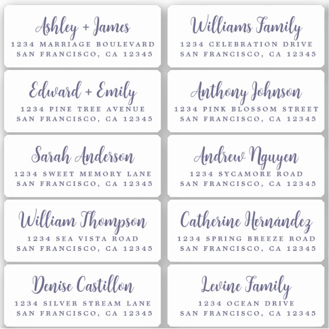 Postcard Navy Blue Script Guest Address Labels (Vorderseite)