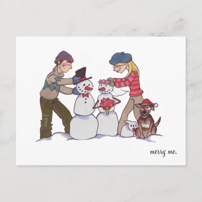 POSTCARD Newlyweds "Merry Me" Feiertagspostkarte (Vorderseite)