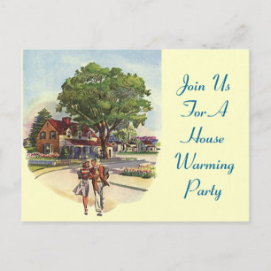 Postcard Retro Couple House Erwärmung Party lädt e Einladungspostkarte