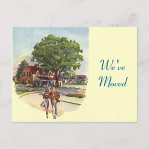 Postcard Retro Couple Wir haben die neue Address-Z Ankündigungspostkarte