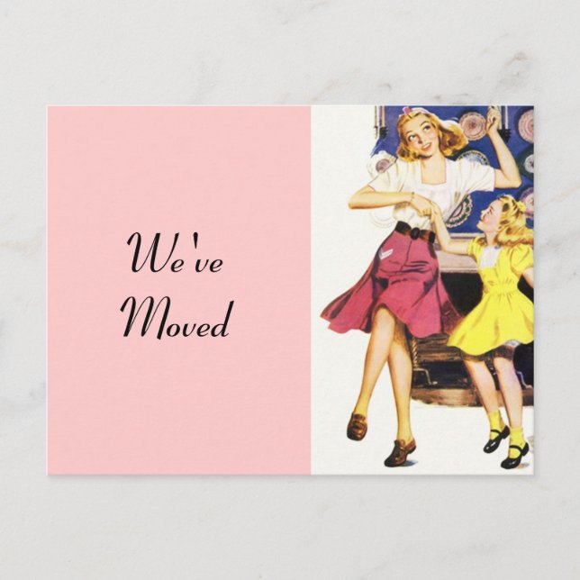 Postcard Retro Fun Mama Daughter Neue Adresse Ankündigungspostkarte (Vorderseite)