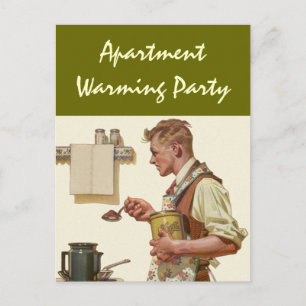 Postcard Retro Man bricht Kaffeehaus Party Einladungspostkarte