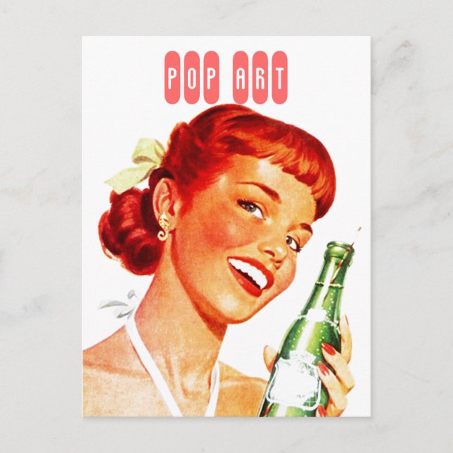 Postcard Retro Stilvolles Gal mit Soda PUN FUN Pop Postkarte (Vorderseite)