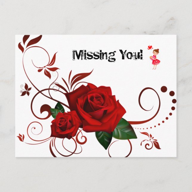 Postcard Rote Rose Rotes Herz VermisstI Postkarte (Vorderseite)