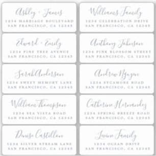Postcard Silver Calligraphy Guest Address Labels