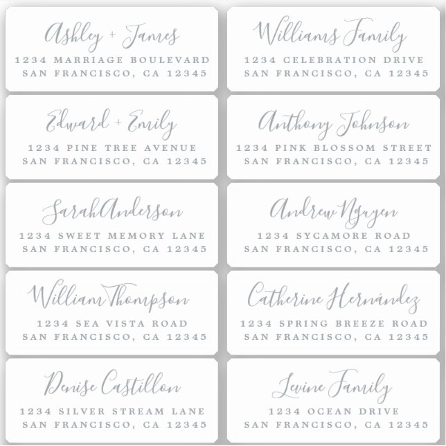 Postcard Silver Calligraphy Guest Address Labels (Vorderseite)