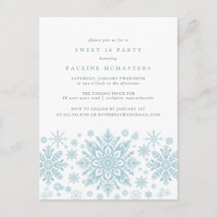 POSTCARD Sweet 16 Blue Snowflake Einladung