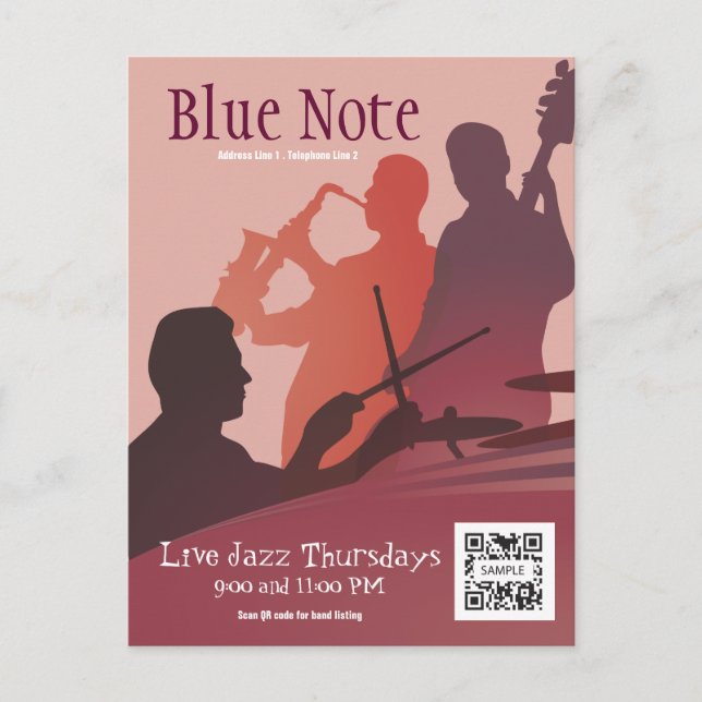 Postcard Template Event Jazzband Postkarte (Vorderseite)
