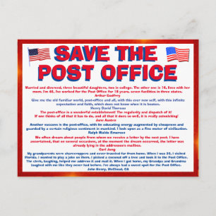 Postcard to SAVE THE POSTOFFICE !!! with quotes 6 Postkarte