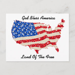 Postcard USA Flaggen Gott segne Amerika Postkarte