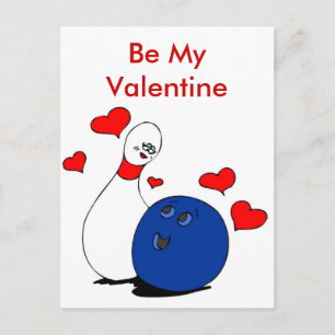 Postcard-Valentine's Bowling Pin and Ball Feiertagspostkarte