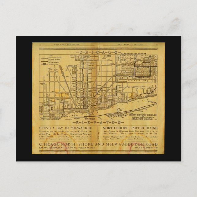 Postcard-Vintag Maps-Chicago L Karte (Vorderseite)