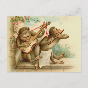 Postcard Vintag Music Monkeys Postkarte