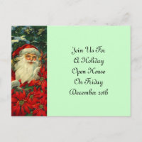 Postcard Vintag Santa & Poinsettias Urlaubsparty