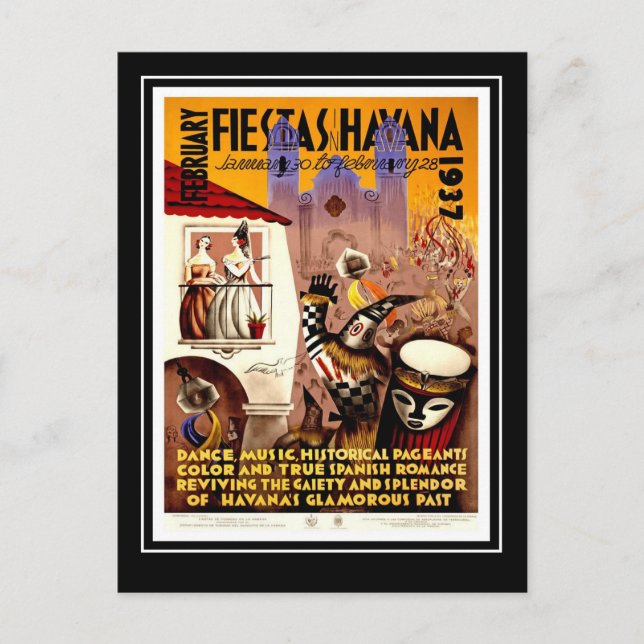 Postcard Vintage Travel Fiesta Havanna Postkarte (Vorderseite)