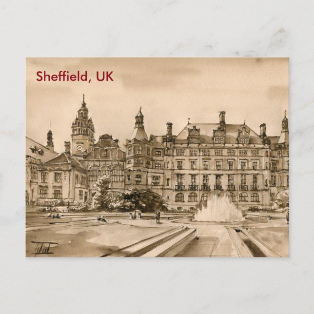 Postcard - Watercolor - Sheffield, Vereinigtes Kön Postkarte (Vorderseite)