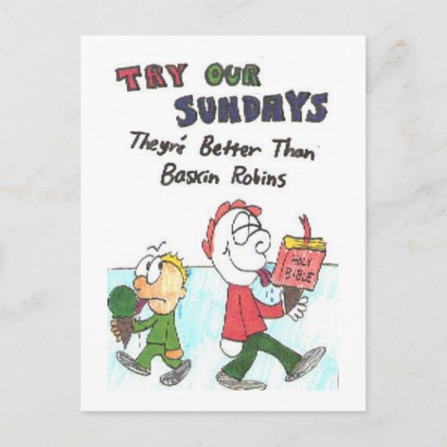 Postcard with animation of funny church signs postkarte (Vorderseite)