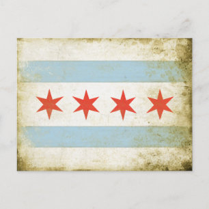 Postcard with Distressed Chicago Flag Print Postkarte