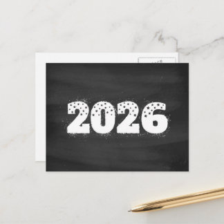 Postcard with text of 2026 on chalkboard. New year Feiertagspostkarte