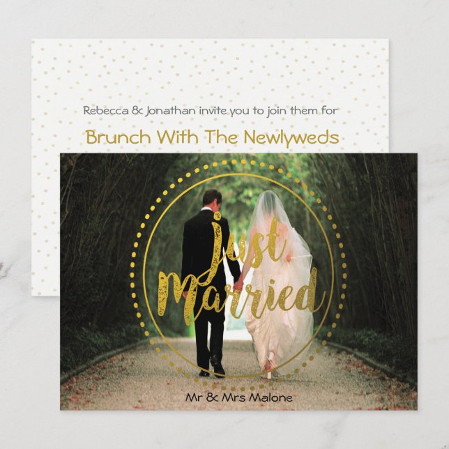 Posten-HochzeitBrunch des Goldgerade verheirateter Einladung (Vorne/Hinten)