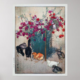 Poster ひ よ こ, Dianthus & Chicks, Hiroshi Yoshida, Coupe d