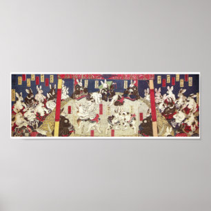 Poster 兎 の 撲 相, 芳 lapins de Sumo, Yoshifuji, Ukiyo-e, 藤