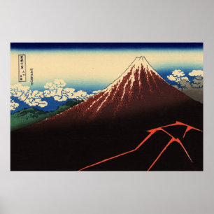 Poster 山下白雨, 北斎 Thunder and Mount Fuji, Hokusai, Ukiyo-e